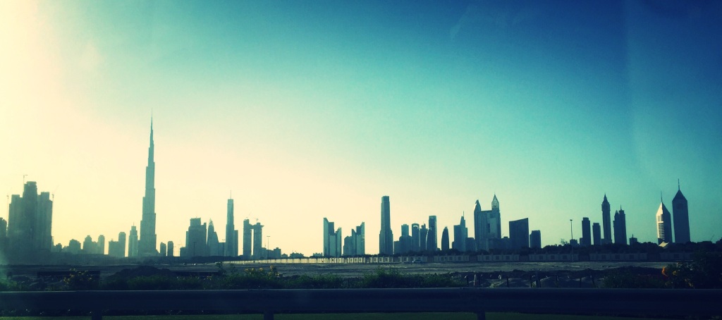 Dubai city skyline at sunset